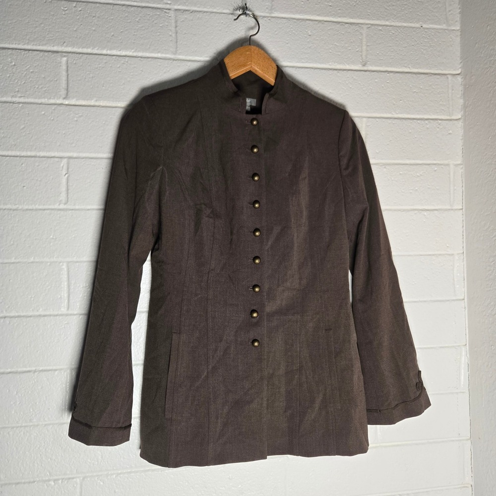 J.Jill Womens Blazer Jacket Brown Stretch Military Button Front Tall Knit 6 T
